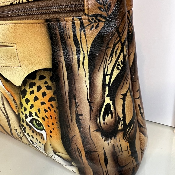 ANUSCHKA Leather Hand Painted Crossbody Bag Purse African Leopard Print - Picture 13 of 16